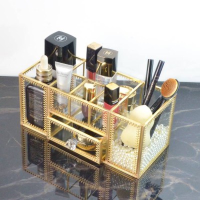 Transparent glass makeup lipstick display make up case organizer