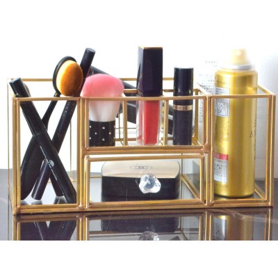 home decor kitchen living room organization glass brass gold makeup box organizer