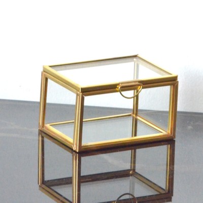 vintage small  jewelry glass brass organizer jewellery ring box