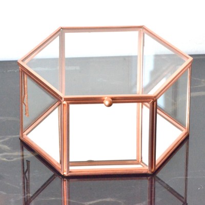 cosmetics containers and packaging copper pink hexagon glass jewel boxe