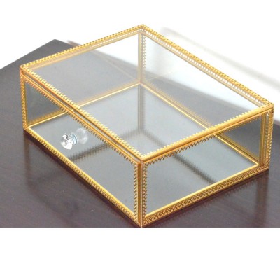 wholesale gold favor geometric glass trinket boxes cosmetic jewelry storage